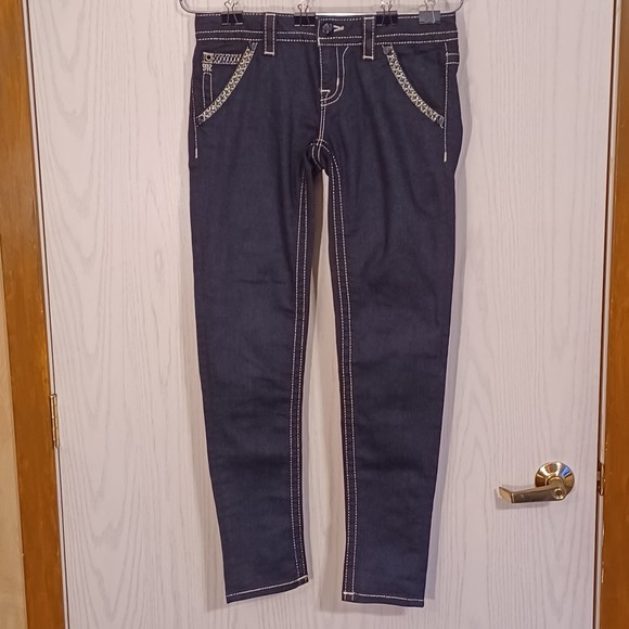 NWOT Miss Me Jeans, Size 27, Black, Bedazzled, 32W x 29L, Skinny, Stretch Denim - Picture 1 of 12